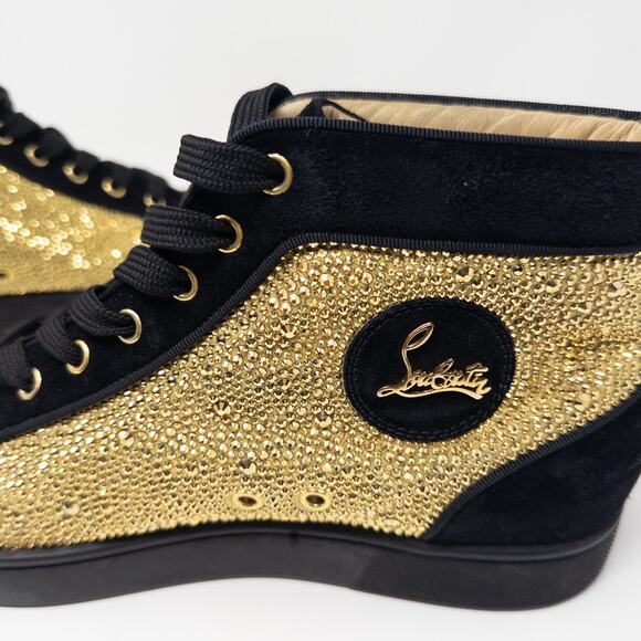 Christian Louboutin Louis Strass Gold & Black Crystal Sneakers Men’s EU 43 US 10 - Picture 7 of 9